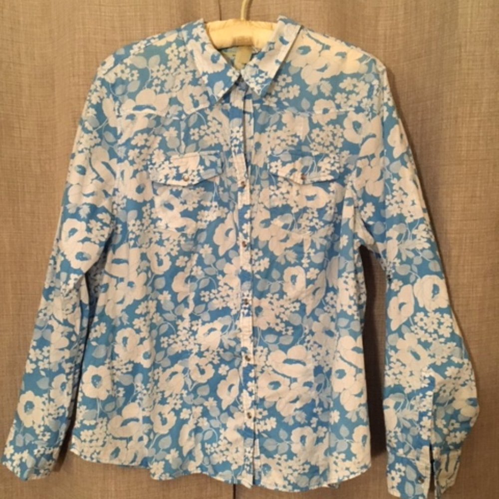 Izod Blue and White Floral Print Shirt, Size 1X